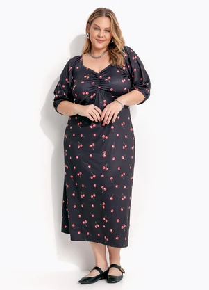 Marguerite - Vestido Cereja Preta em Malha Crepe - MARGUERITE