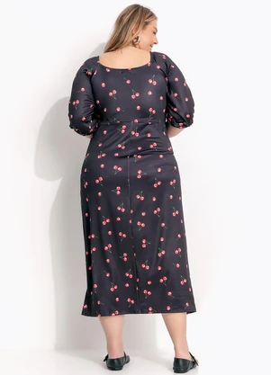 Marguerite - Vestido Cereja Preta em Malha Crepe - MARGUERITE