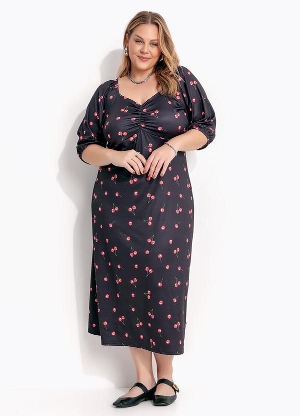 Vestido (Cereja Preta) em Malha Crepe
