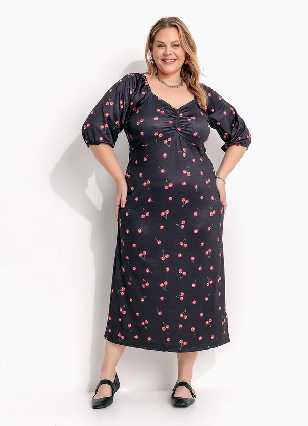 Marguerite - Vestido Cereja Preta em Malha Crepe 1