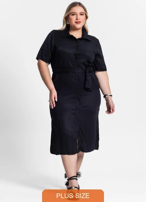 Secret Glam - Vestido Chemise Midi Plus Size Preto - SECRET GLAM