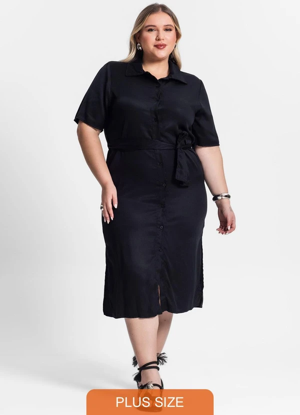 Secret Glam - Vestido Chemise Midi Plus Size Preto