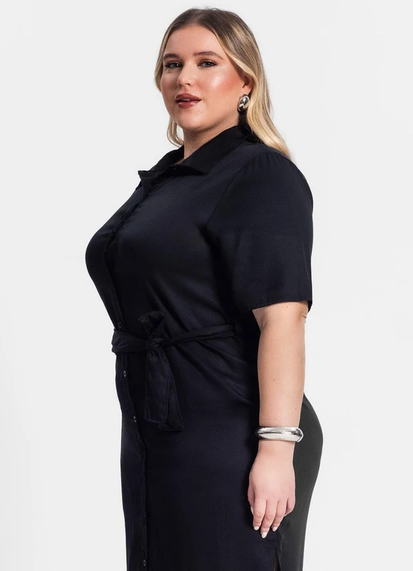 Secret Glam - Vestido Chemise Midi Plus Size Preto 4