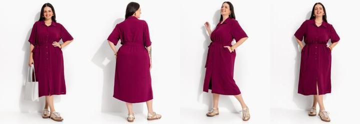 Vestido Chemise Vinho de Bot�o em Tecido Texturizado