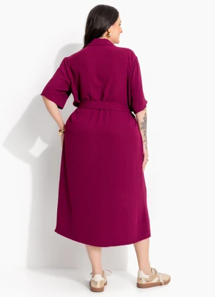 Marguerite - Vestido Chemise Vinho de Botão em Tecido Texturizado - MARGUERITE
