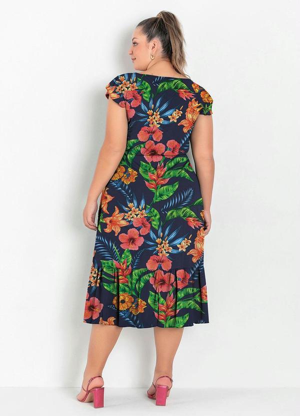 Marguerite - Vestido com Babado Floral Marinho Plus Size 3