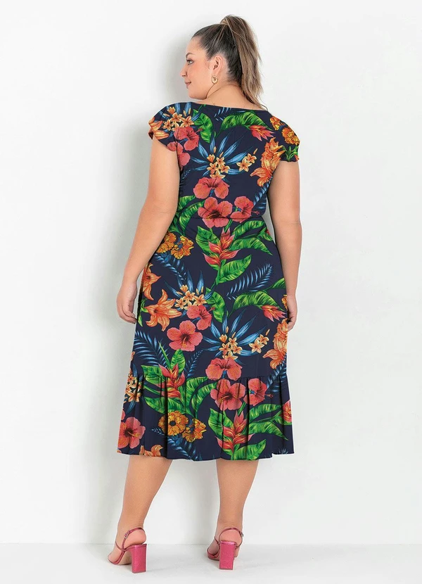 Marguerite - Vestido com Babado Floral Marinho Plus Size 3