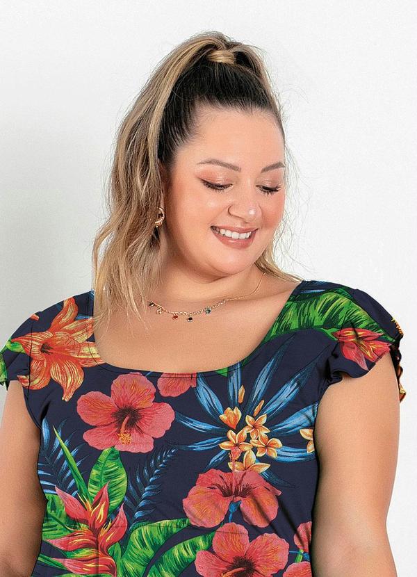 Marguerite - Vestido com Babado Floral Marinho Plus Size 2