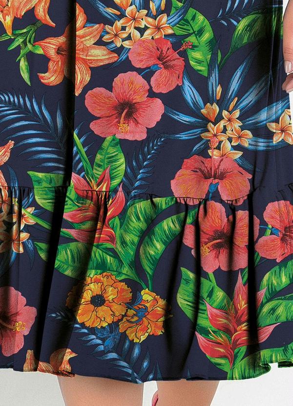 Marguerite - Vestido com Babado Floral Marinho Plus Size 1