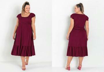 Vestido com Babado nas Mangas Bord� Plus Size