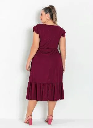 Marguerite - Vestido com Babado nas Mangas Bordô Plus Size - MARGUERITE