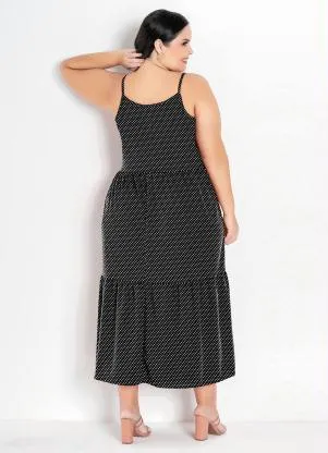 Marguerite - Vestido com Babado Plus Size Poá Preto - MARGUERITE