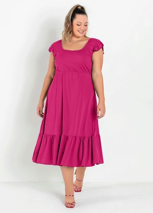 Marguerite - Vestido com Babados Midi Pink Plus Size - MARGUERITE