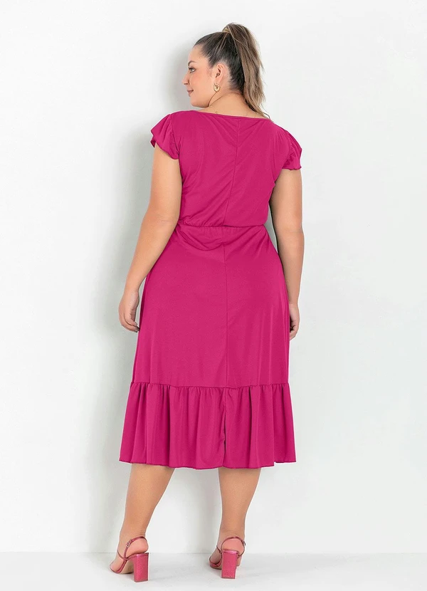 Marguerite - Vestido com Babados Midi Pink Plus Size