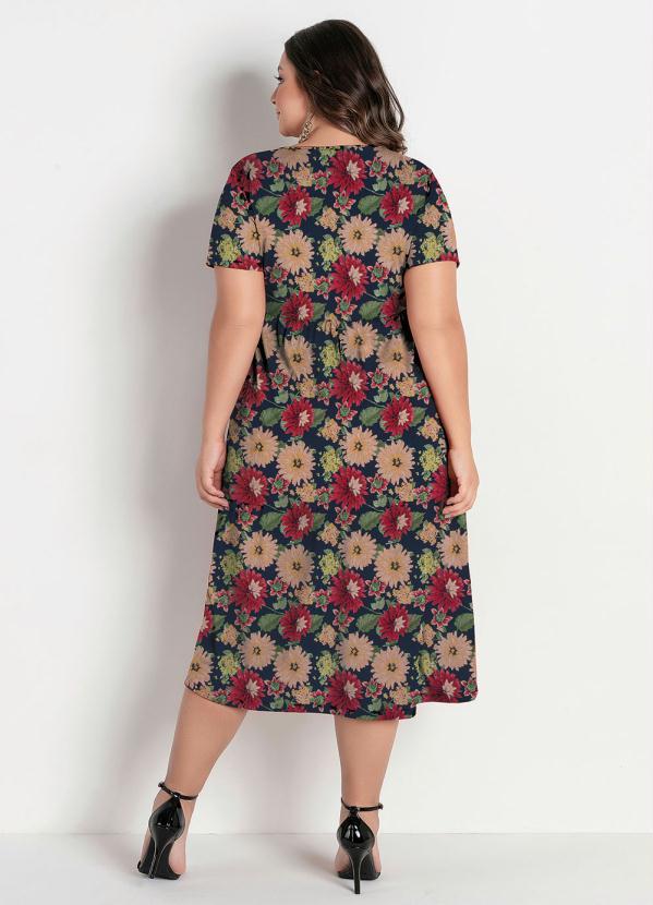 Marguerite - Vestido com Babados Plus Size Floral Marinho 2