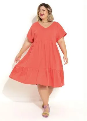 Dress Vestido Em Malha Plus Size Vestido Coral Com Franzidos Plus