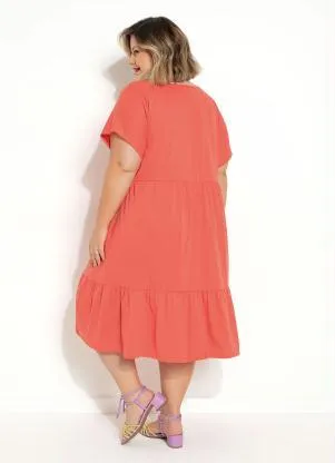 Marguerite - Vestido Coral com Franzidos Plus Size - MARGUERITE