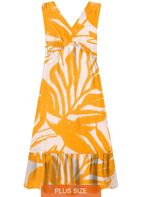 Lunender Mais Mulher - Vestido Estampado Plus Size Midi Amarelo