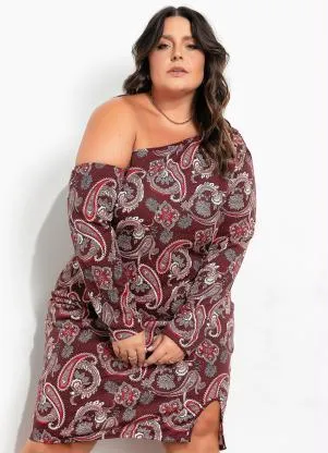 Marguerite - Vestido Étnico Bordô Assimétrico Plus Size - MARGUERITE