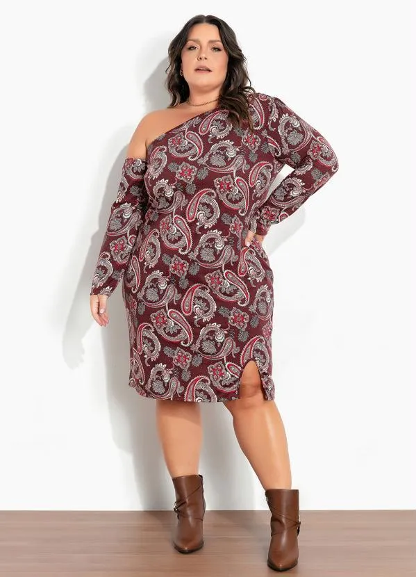 Marguerite - Vestido Étnico Bordô Assimétrico Plus Size 1