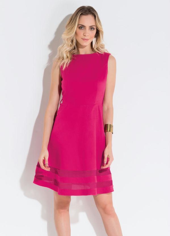 Quintess - Vestido Evasê Quintess Pink com Transparência