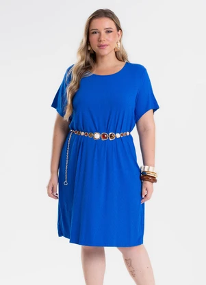 Secret Glam - Vestido Feminino Curto Canelado Plus Size Azul - SECRET GLAM