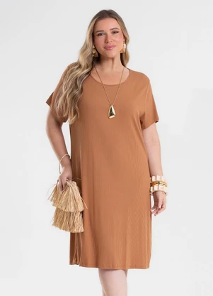 Secret Glam - Vestido Feminino Curto Canelado Plus Size Marrom - SECRET GLAM