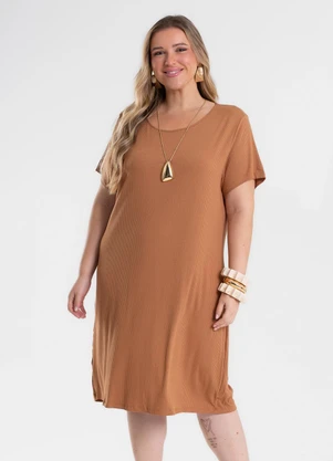 Secret Glam - Vestido Feminino Curto Canelado Plus Size Marrom - SECRET GLAM