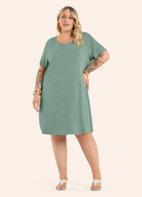 Secret Glam - Vestido Feminino Curto Canelado Plus Size Verde