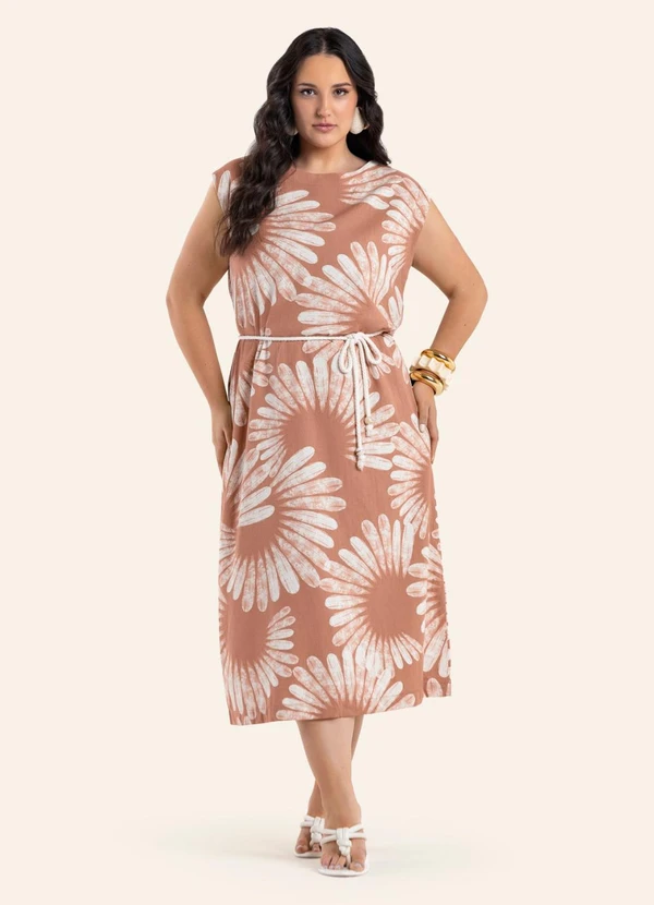 Secret Glam - Vestido Feminino Midi Estampado Marrom
