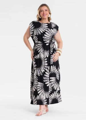 Secret Glam - Vestido Feminino Midi Estampado Preto - SECRET GLAM