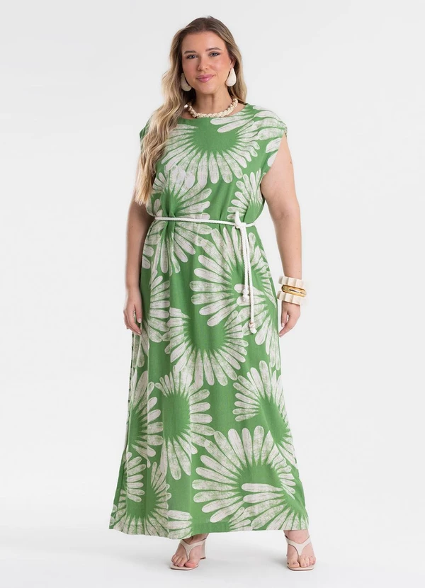 Secret Glam - Vestido Feminino Midi Estampado Verde