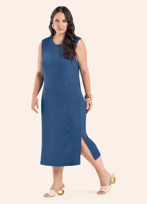 Secret Glam - Vestido Feminino Midi Plus Size Azul - SECRET GLAM