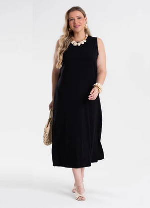 Secret Glam - Vestido Feminino Midi Plus Size Preto - SECRET GLAM