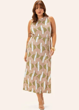 Secret Glam - Vestido Feminino Plus Midi com Cinto  Bege - SECRET GLAM