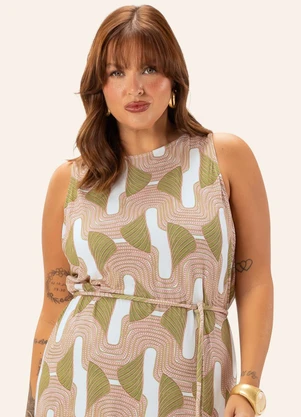 Secret Glam - Vestido Feminino Plus Midi com Cinto  Bege - SECRET GLAM
