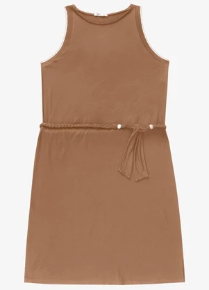 Secret Glam - Vestido Feminino Plus Midi  com Cinto Marrom - SECRET GLAM