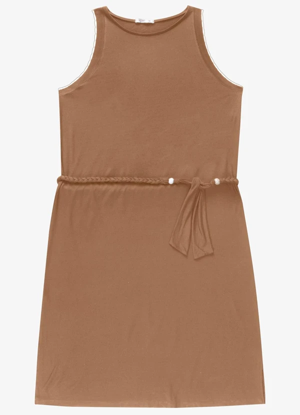 Secret Glam - Vestido Feminino Plus Midi com Cinto Marrom
