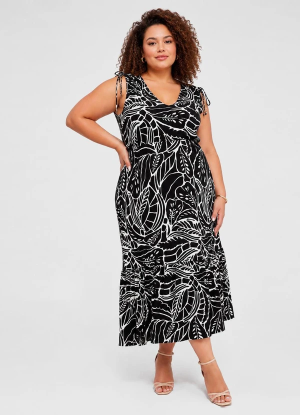 Select - Vestido Feminino Plus Size Decote V Preto