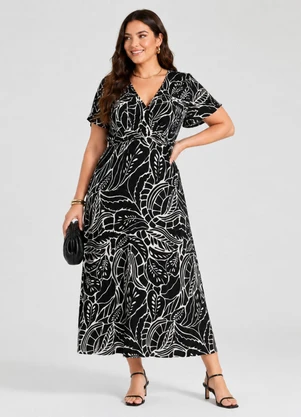 Select - Vestido Feminino Plus Size Transpassado Preto - SELECT