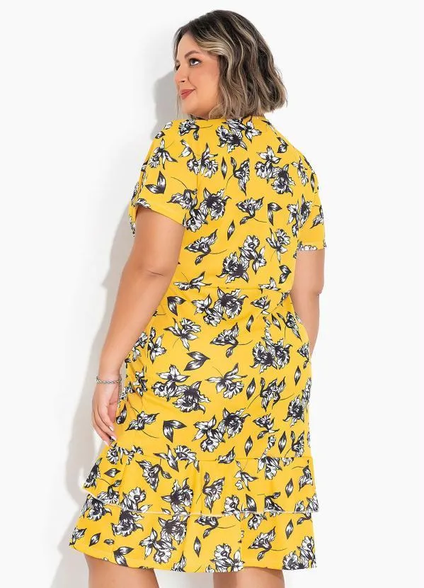Marguerite - Vestido Floral Amarelo com Babado Plus Size 2