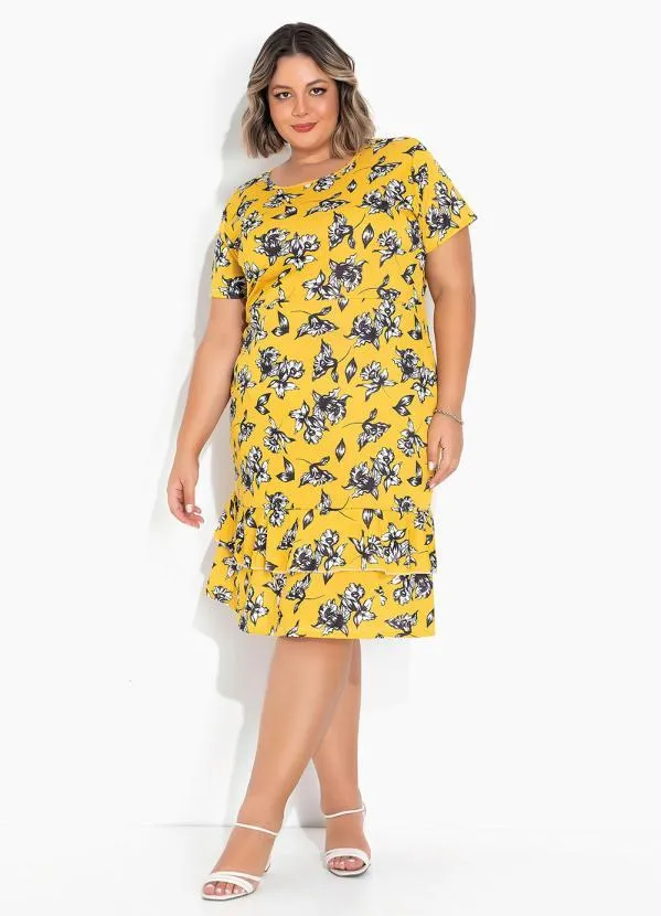Marguerite - Vestido Floral Amarelo com Babado Plus Size 3