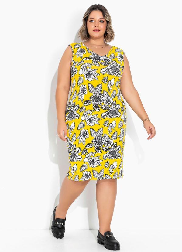 Marguerite - Vestido Floral Amarelo com Babado Plus Size 2