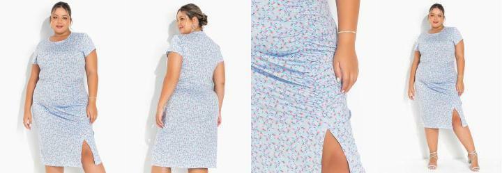 Vestido Floral Azul com Fenda Plus Size