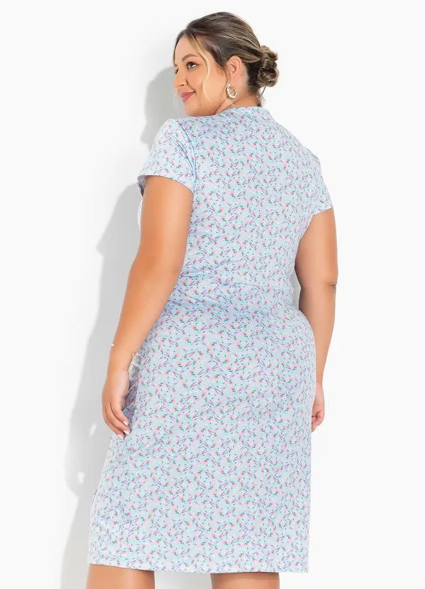 Marguerite - Vestido Floral Azul com Fenda Plus Size 2