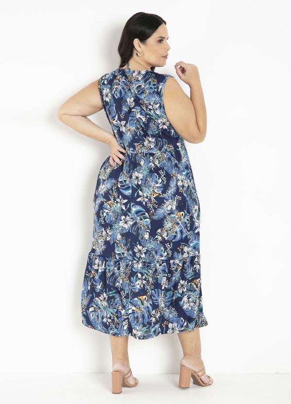 Marguerite - Vestido Floral Azul com Franzidos Plus Size 2