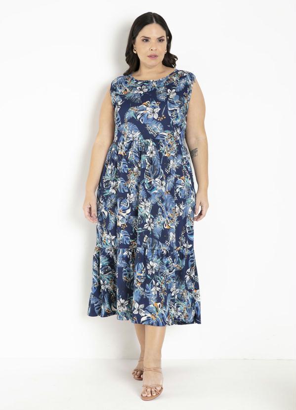 Marguerite - Vestido Floral Azul com Franzidos Plus Size 3