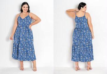 Vestido Floral Azul com Transpasse Plus Size