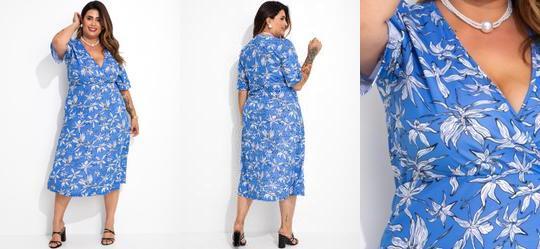 Vestido Floral Azul em Malha