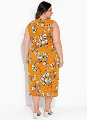 Marguerite - Vestido Floral Caramelo com Fenda Plus Size - MARGUERITE